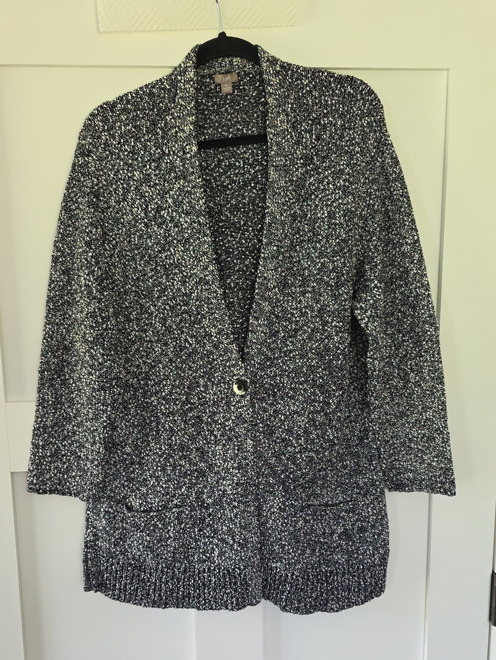JJill Chunky Knit Button Cardigan - Black & White Marled